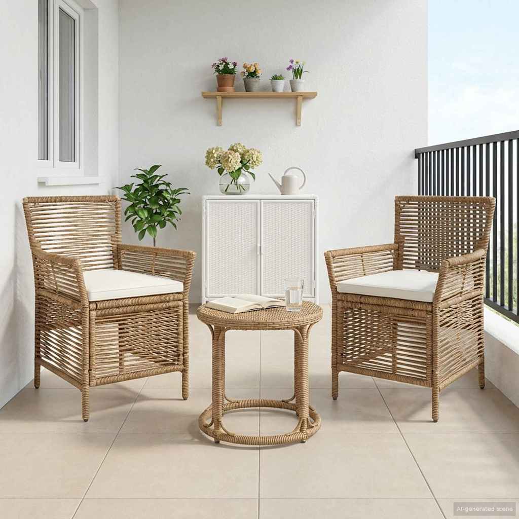 Buitenstoel met kussen 2 pcs Beige en Crème poly rattan is nu te koop bij PeponiXL, paradijselijk wonen!