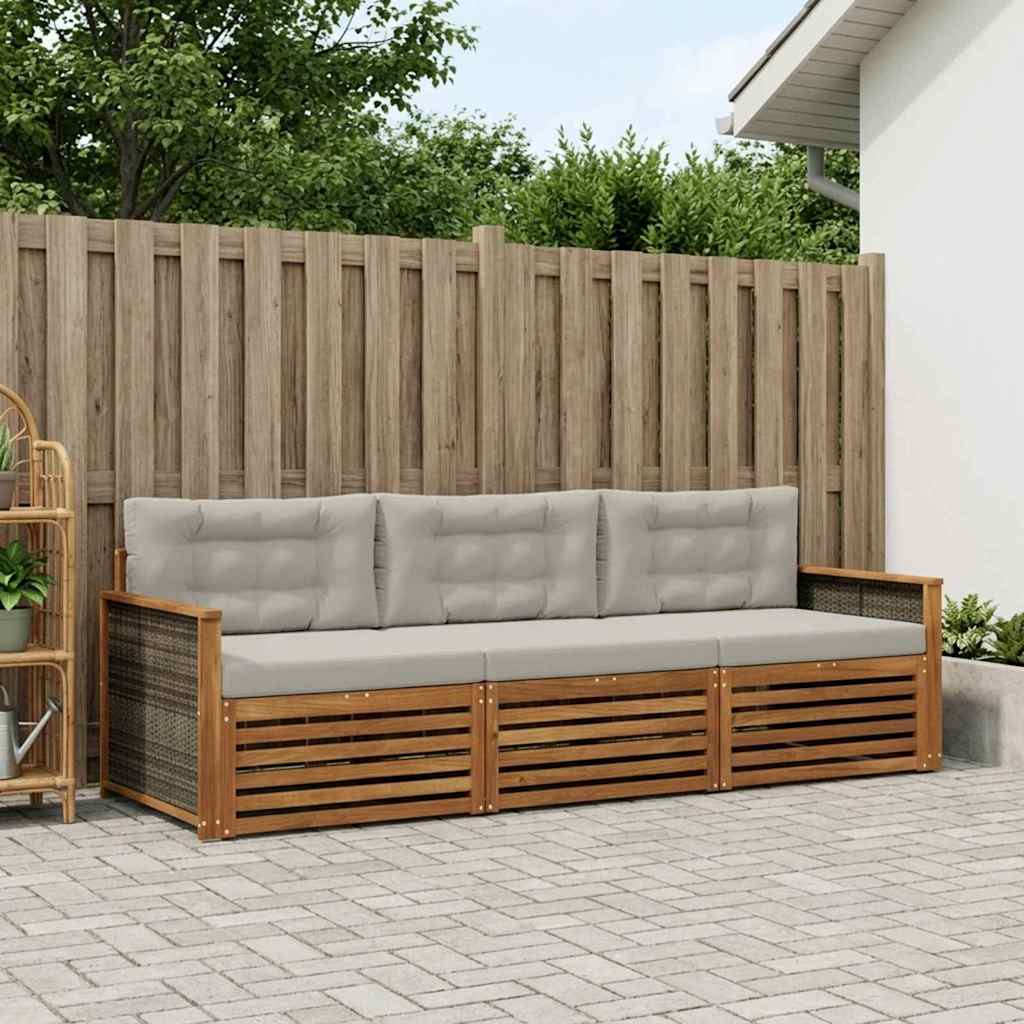 Buiten bankenset met kussen 3 pcs Naturel en lichtgrijs is nu te koop bij PeponiXL, paradijselijk wonen!