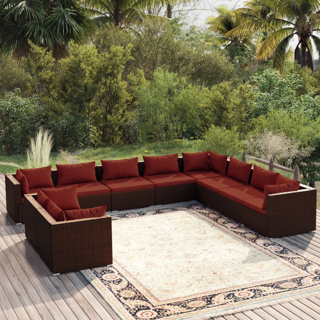 10-delige Loungeset met kussens poly rattan bruin is nu te koop bij PeponiXL, paradijselijk wonen!