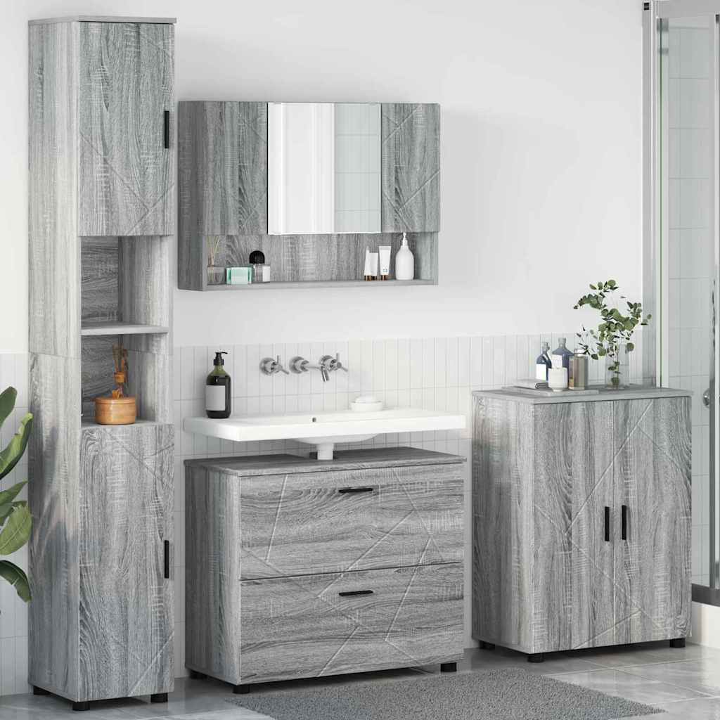 Badkamermeubelset 4 pcs Grijs Sonoma Geperst Hout en Metaal is nu te koop bij PeponiXL, paradijselijk wonen!