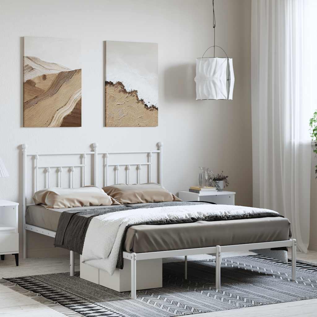 Bedframe met hoofdbord metaal wit 150x200 cm is nu te koop bij PeponiXL, paradijselijk wonen!