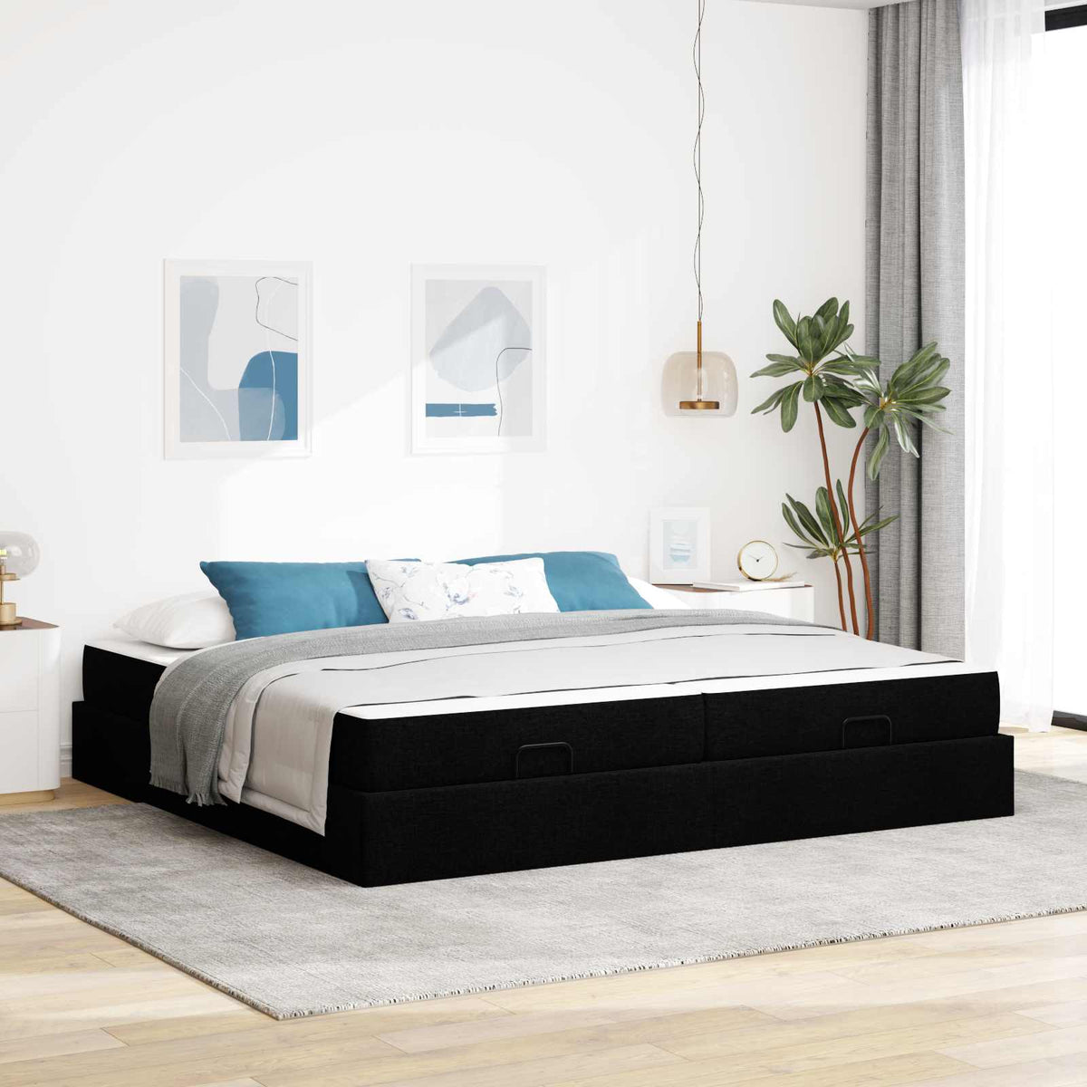 Bedframe met matras met matras 2 pcs Zwart Stof is nu te koop bij PeponiXL, paradijselijk wonen!
