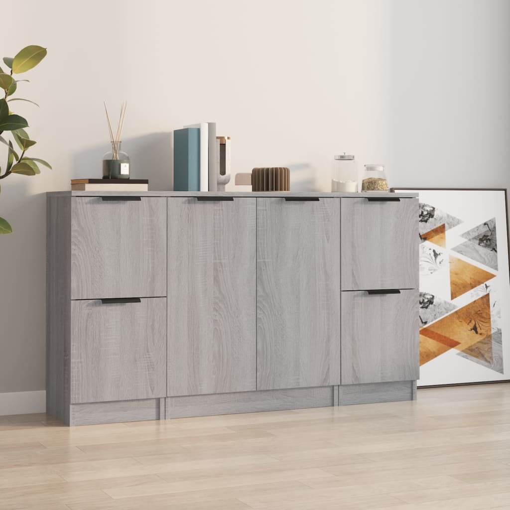 Dressoirs 3 st bewerkt hout grijs sonoma eikenkleurig is nu te koop bij PeponiXL, paradijselijk wonen!