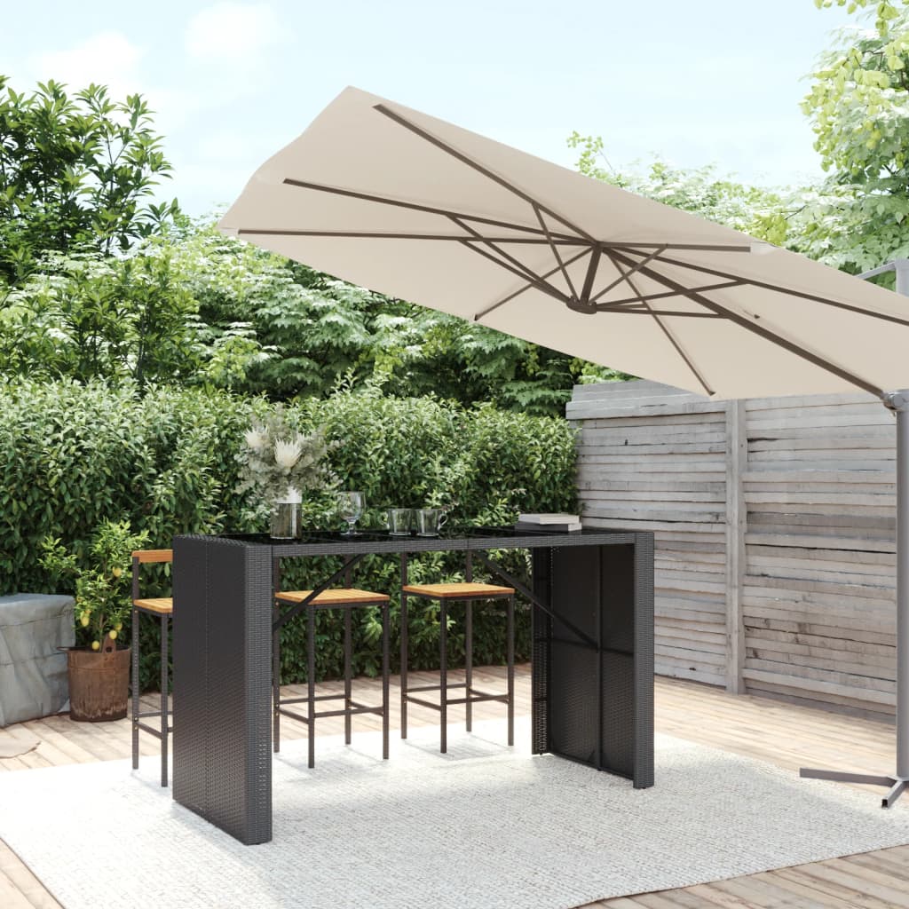Bartafel met glazen blad 185x80x110 cm poly rattan zwart is nu te koop bij PeponiXL, paradijselijk wonen!