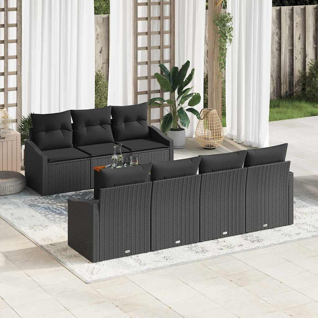 Tuinbankenset met kussen 8 pcs Zwart poly rattan is nu te koop bij PeponiXL, paradijselijk wonen!