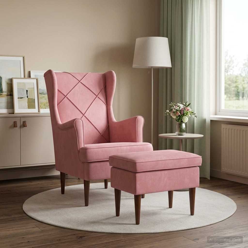 Fauteuil met Voetenbank 2 st Roze Fluweel is nu te koop bij PeponiXL, paradijselijk wonen!