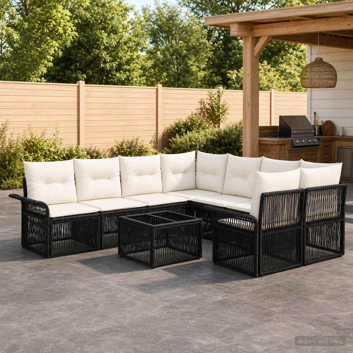 Tuinbankenset 9 st Zwart poly rattan is nu te koop bij PeponiXL, paradijselijk wonen!