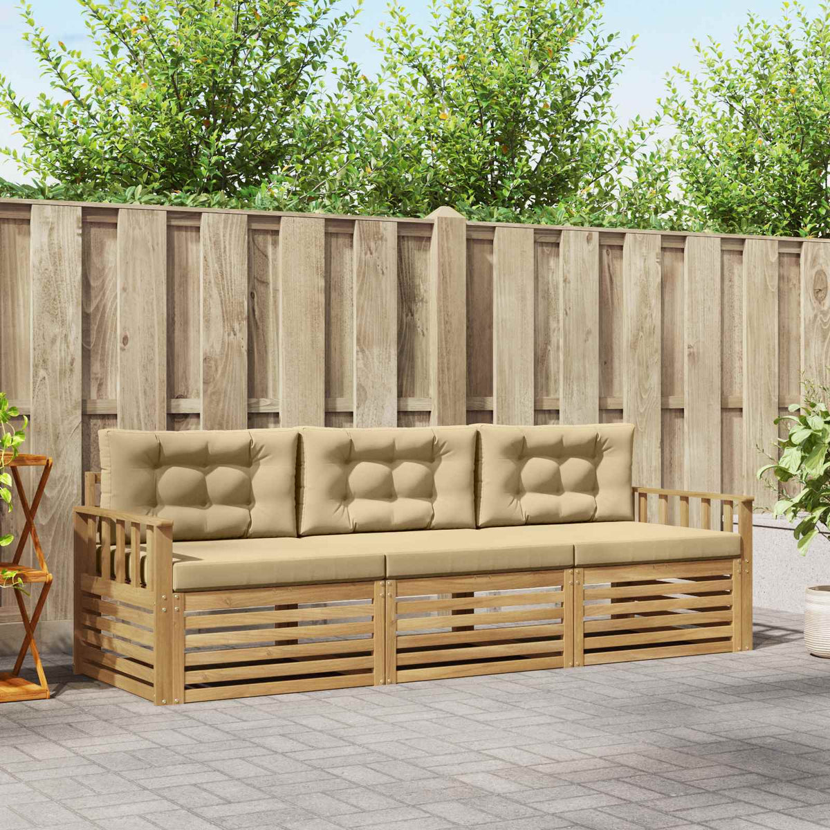 Buiten bankenset met kussen 3 pcs Wit en Beige Polyester is nu te koop bij PeponiXL, paradijselijk wonen!