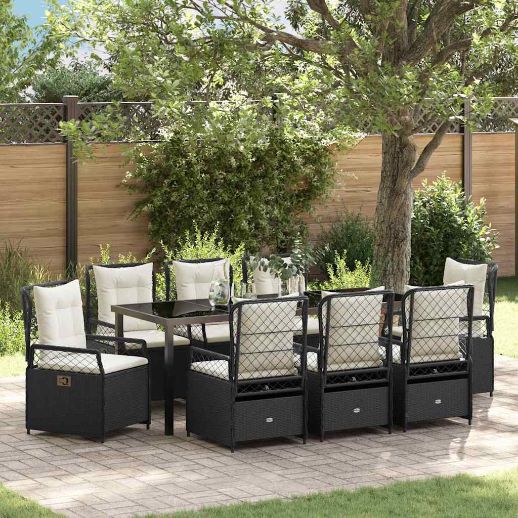 Tuin eettafelset 9 pcs Zwart poly rattan is nu te koop bij PeponiXL, paradijselijk wonen!