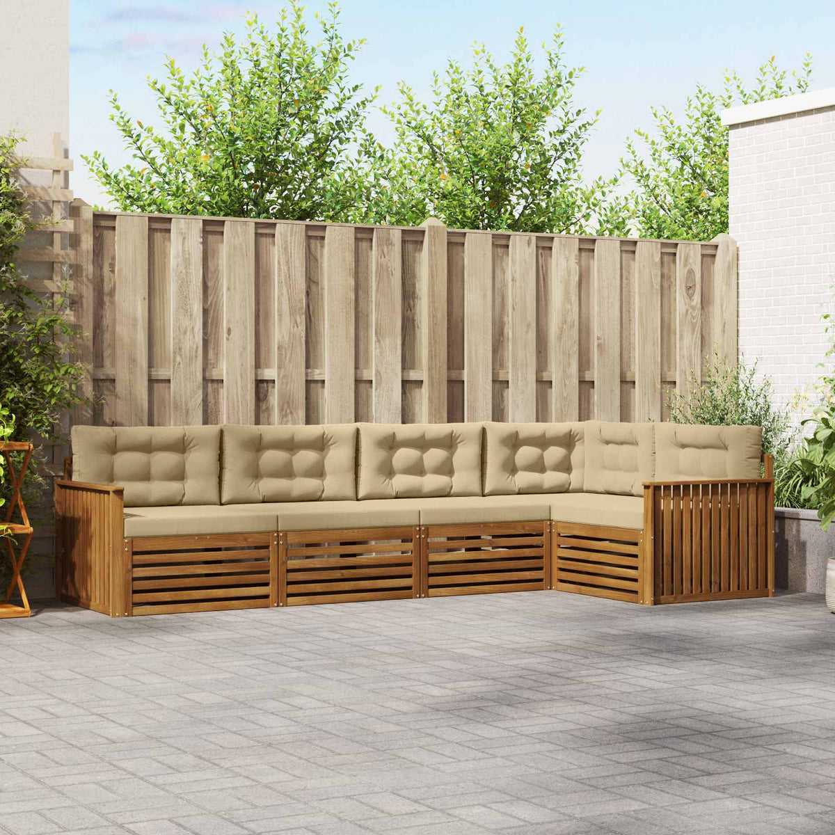 Buiten bankenset met kussen 5 pcs Natuurlijk en Beige is nu te koop bij PeponiXL, paradijselijk wonen!