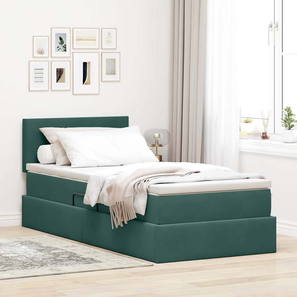 Opslag bed met matras Donkergroen 90 x 190 cm Fluweel is nu te koop bij PeponiXL, paradijselijk wonen!