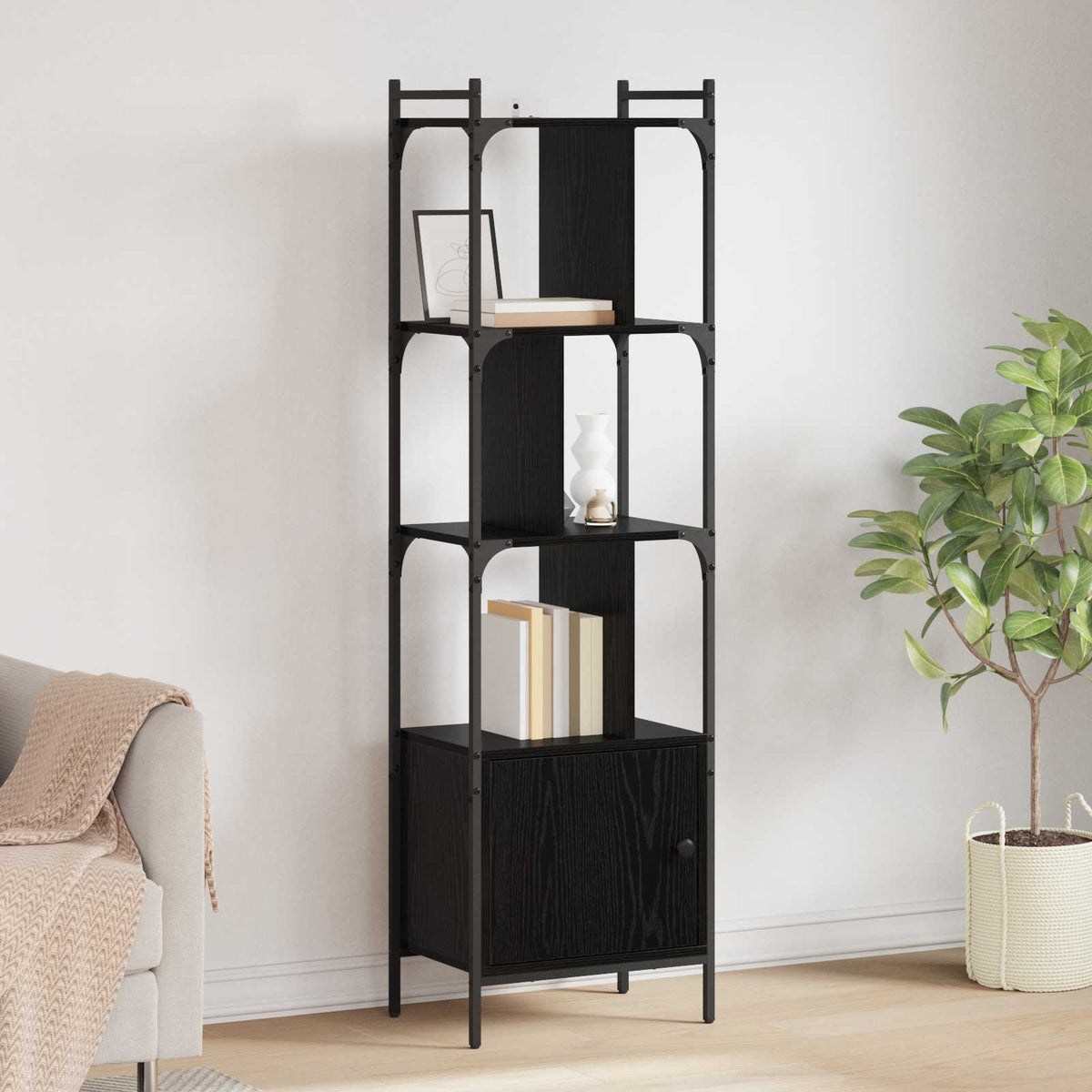 Boekenkast Zwart Eiken 44,5 x 30 x 154,5 cm Bewerkt hout is nu te koop bij PeponiXL, paradijselijk wonen!