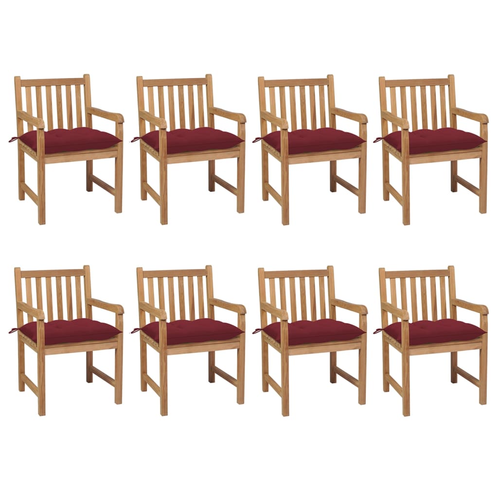 Tuinstoelen 8 st met wijnrode kussens massief teakhout is nu te koop bij PeponiXL, paradijselijk wonen!