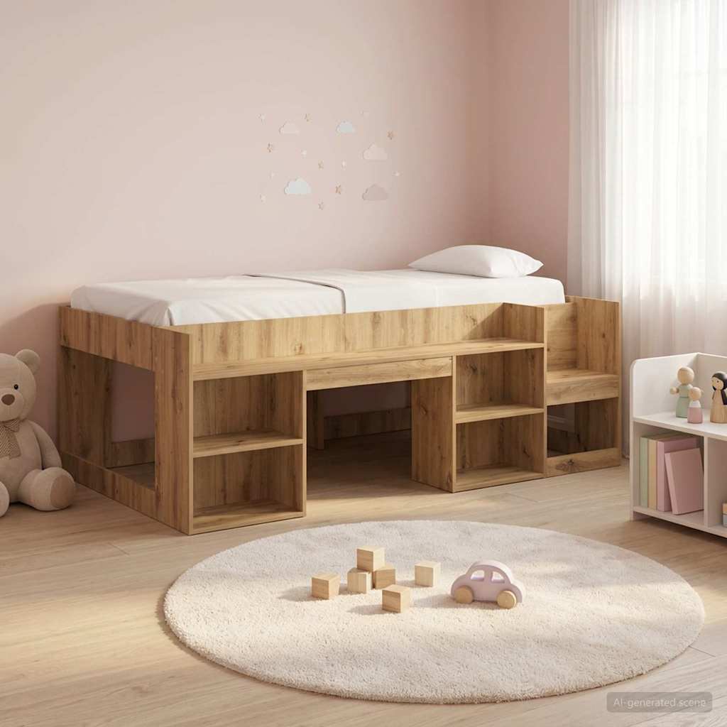 Jeugd bedframe met opbergruimte Artisanaal eiken 80 x 200 cm is nu te koop bij PeponiXL, paradijselijk wonen!