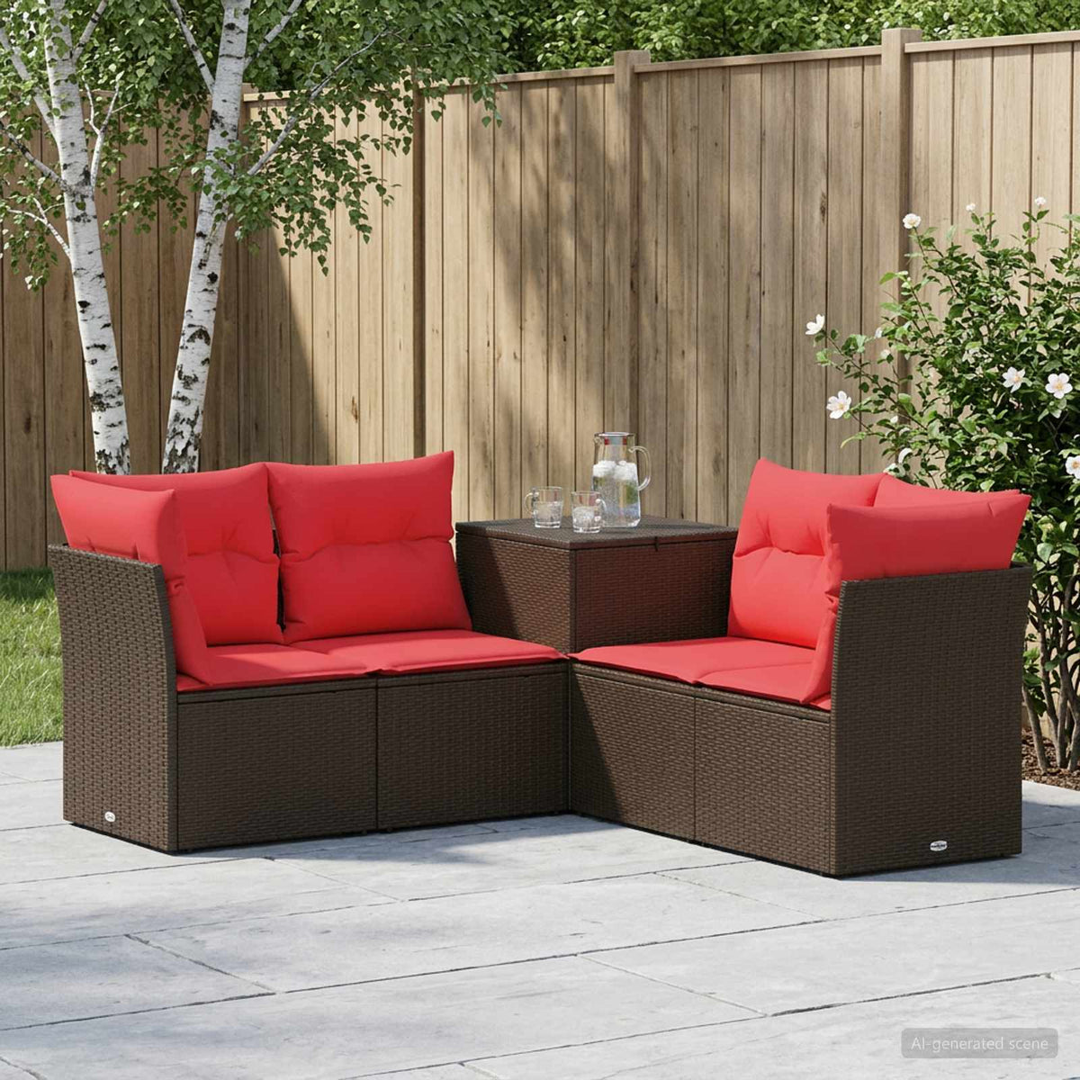 Bankstel 5 st Bruin en Rood Poly Rattan en Staal is nu te koop bij PeponiXL, paradijselijk wonen!