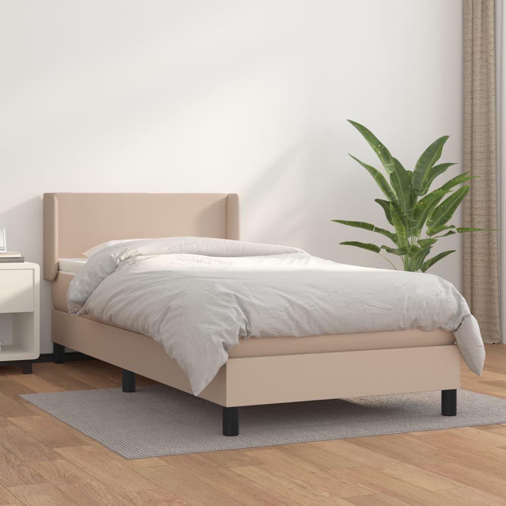 Boxspring met matras kunstleer cappuccinokleurig 90x200 cm is nu te koop bij PeponiXL, paradijselijk wonen!