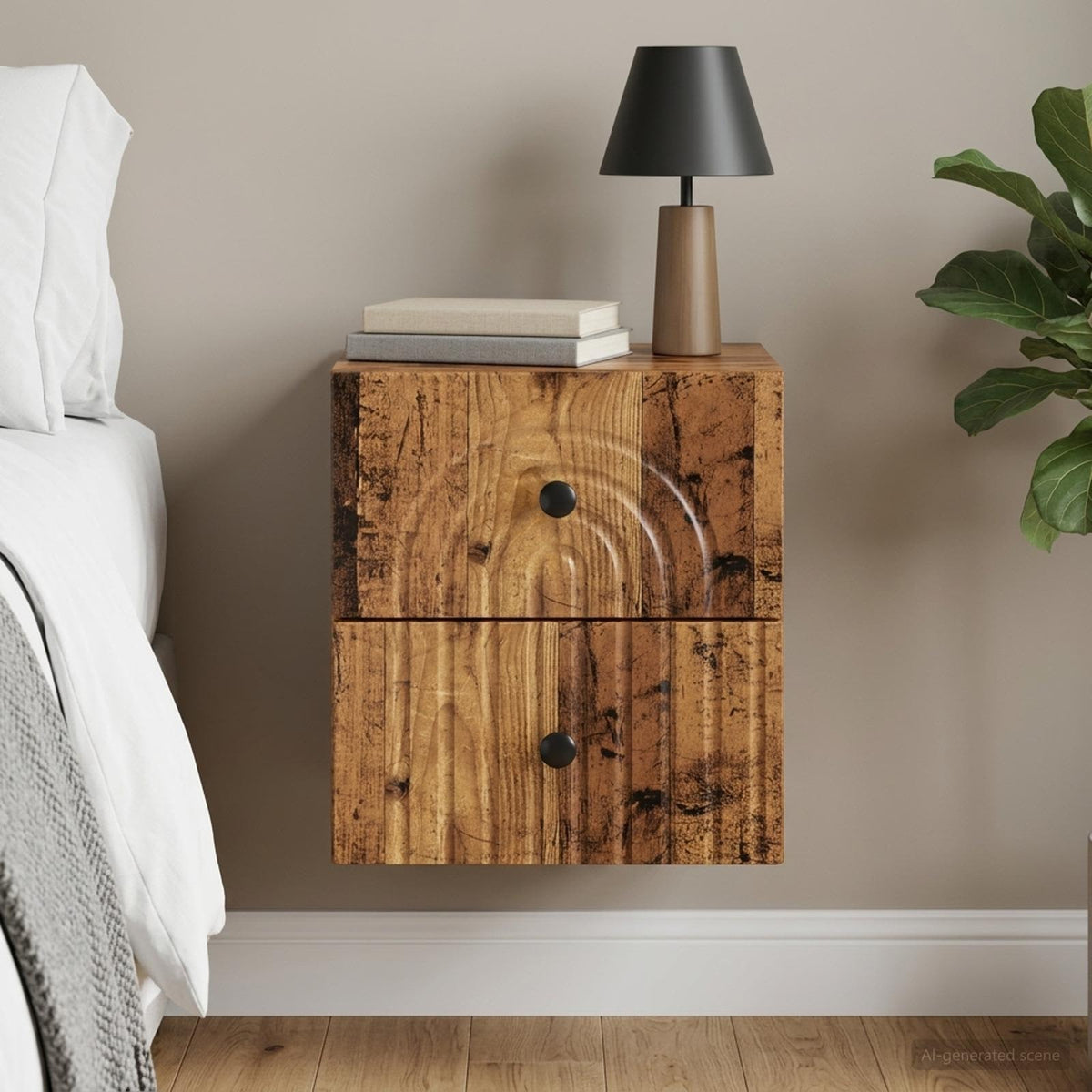 Wandbeugel Bedkast Oud hout 33 x 34,5 x 40 cm Bewerkt hout is nu te koop bij PeponiXL, paradijselijk wonen!