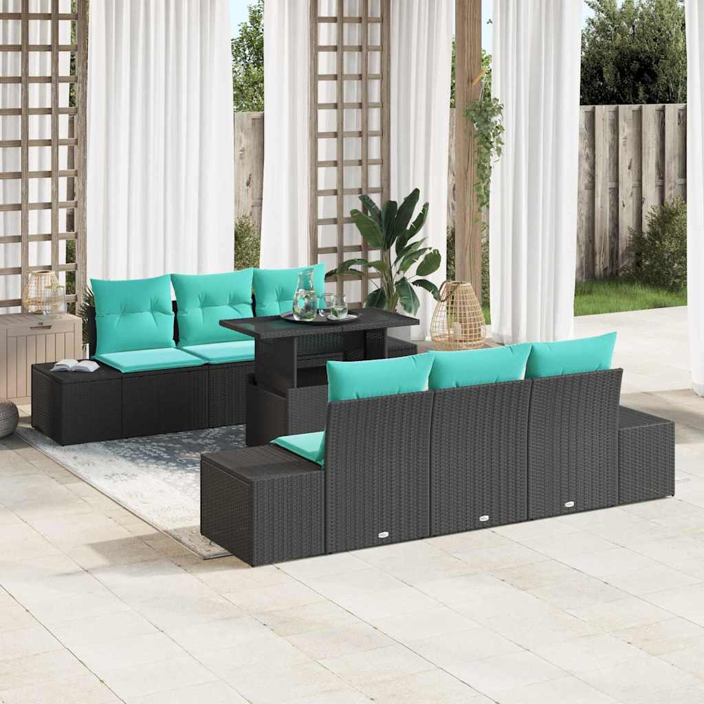 Tuin Sofa Set 7 st 6-Aantal zitplaatsen Zwart en Turquoise is nu te koop bij PeponiXL, paradijselijk wonen!