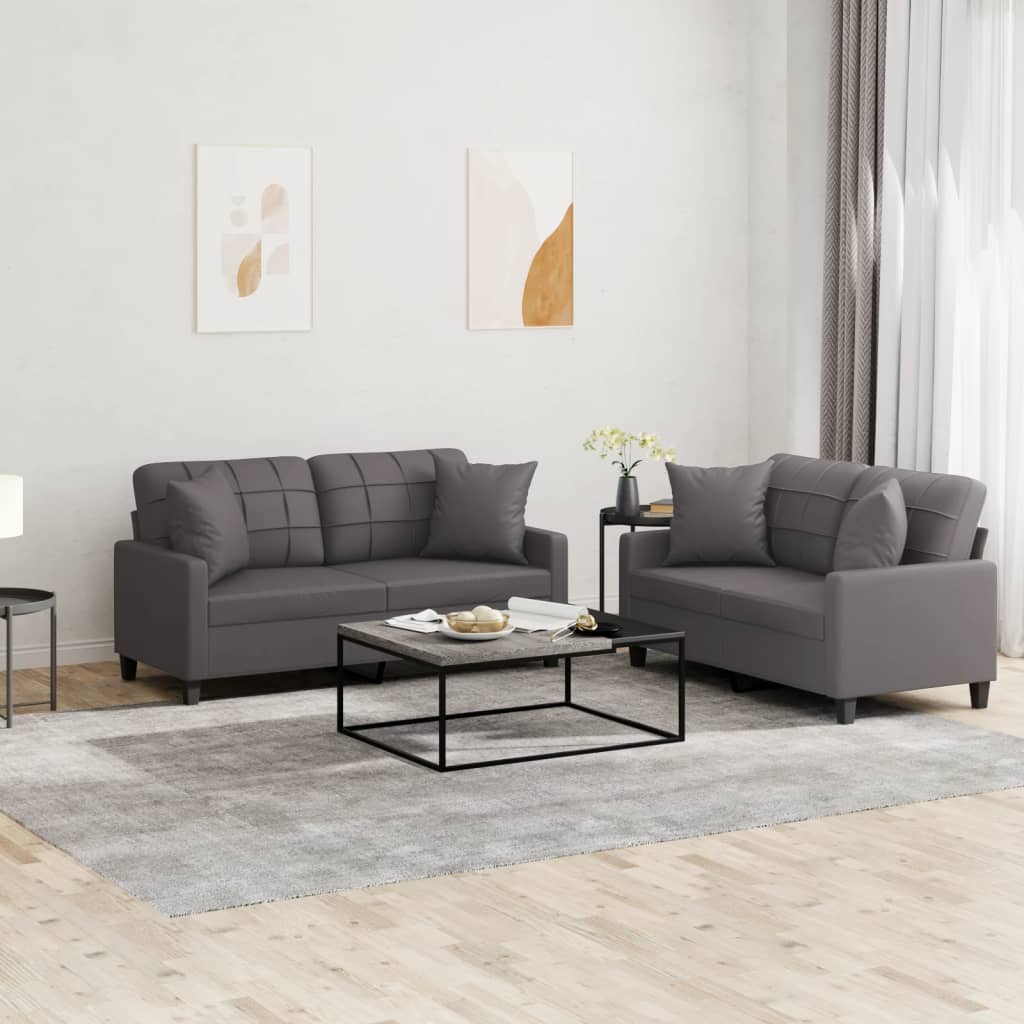 2-delige Loungeset met kussens kunstleer grijs is nu te koop bij PeponiXL, paradijselijk wonen!