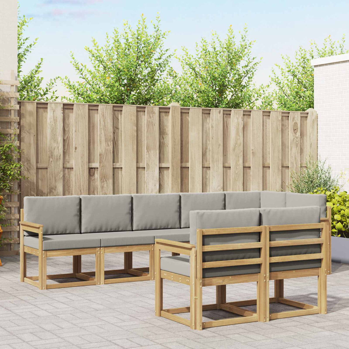 Buiten bankenset met kussen 8 pcs Wit en Lichtgrijs is nu te koop bij PeponiXL, paradijselijk wonen!