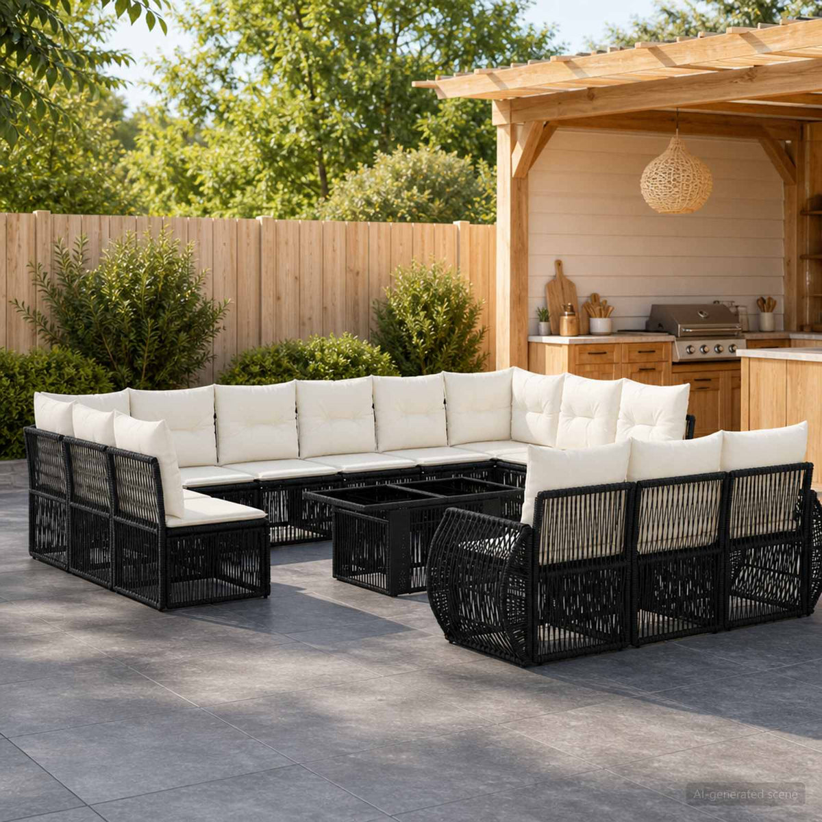 Tuinbankenset 14 st Zwart en Cream Wit poly rattan is nu te koop bij PeponiXL, paradijselijk wonen!