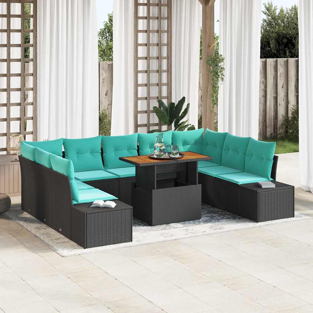 Tuin Sofa Set met kussen 10 pcs Zwart en Blauwgroen is nu te koop bij PeponiXL, paradijselijk wonen!