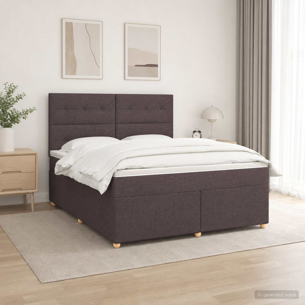 Boxspringbed met matras Donkerbruin 140 x 190 cm Stof is nu te koop bij PeponiXL, paradijselijk wonen!