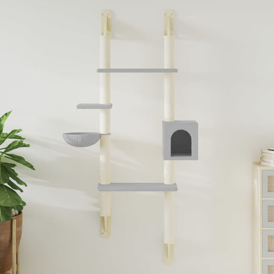 Kattenmeubel wandgemonteerd met krabpaal 180 cm lichtgrijs is nu te koop bij PeponiXL, paradijselijk wonen!