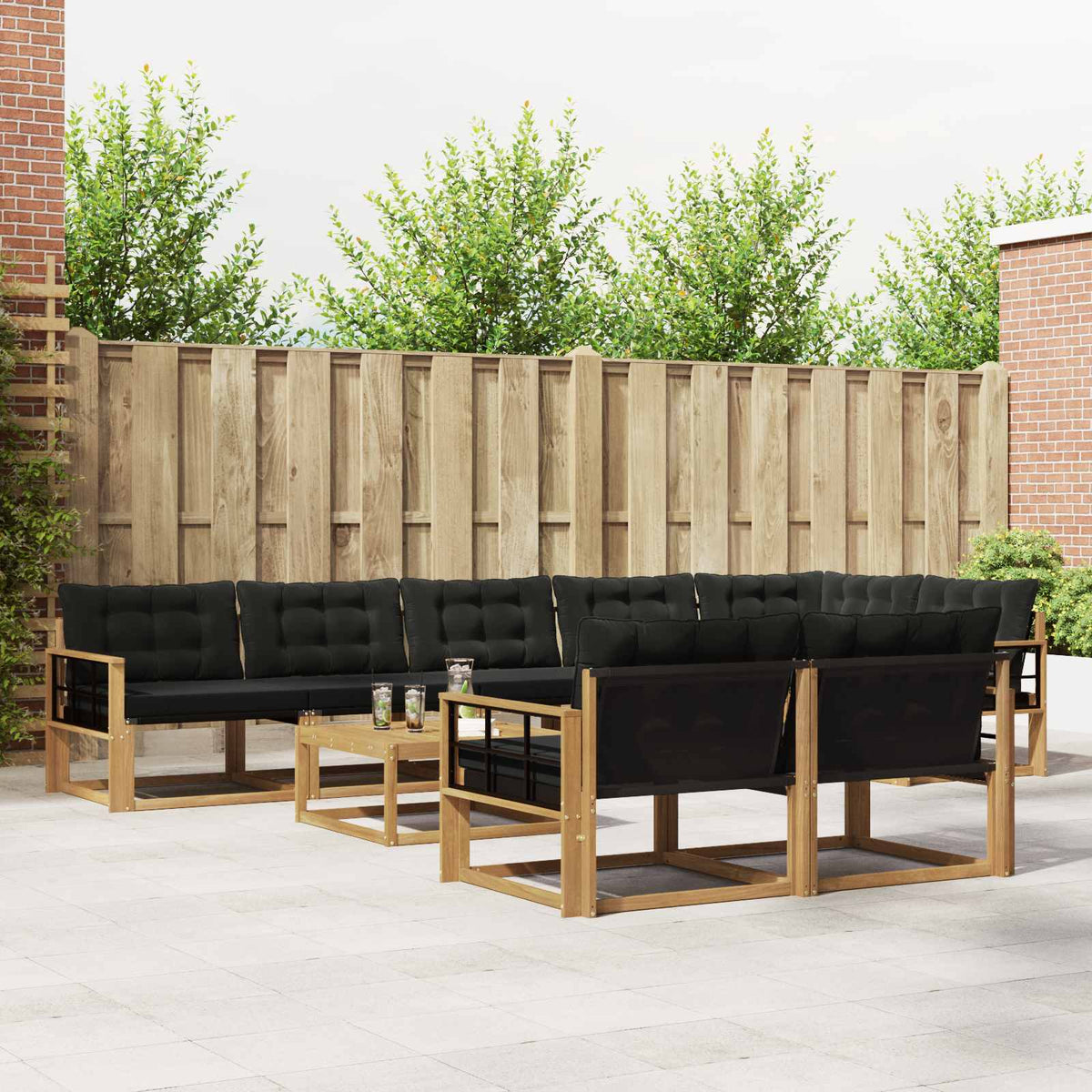 Buiten bankenset 9 pcs Wit en zwart 79 x 79 x 37 cm is nu te koop bij PeponiXL, paradijselijk wonen!