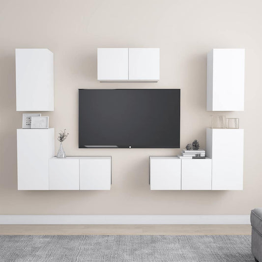 7-delige Tv-meubelset bewerkt hout wit is nu te koop bij PeponiXL, paradijselijk wonen!