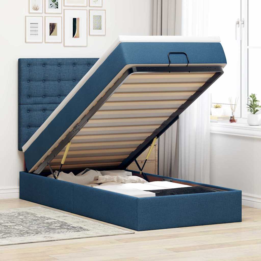 Bed poef met matras en LED's 90x200 cm stof blauw is nu te koop bij PeponiXL, paradijselijk wonen!