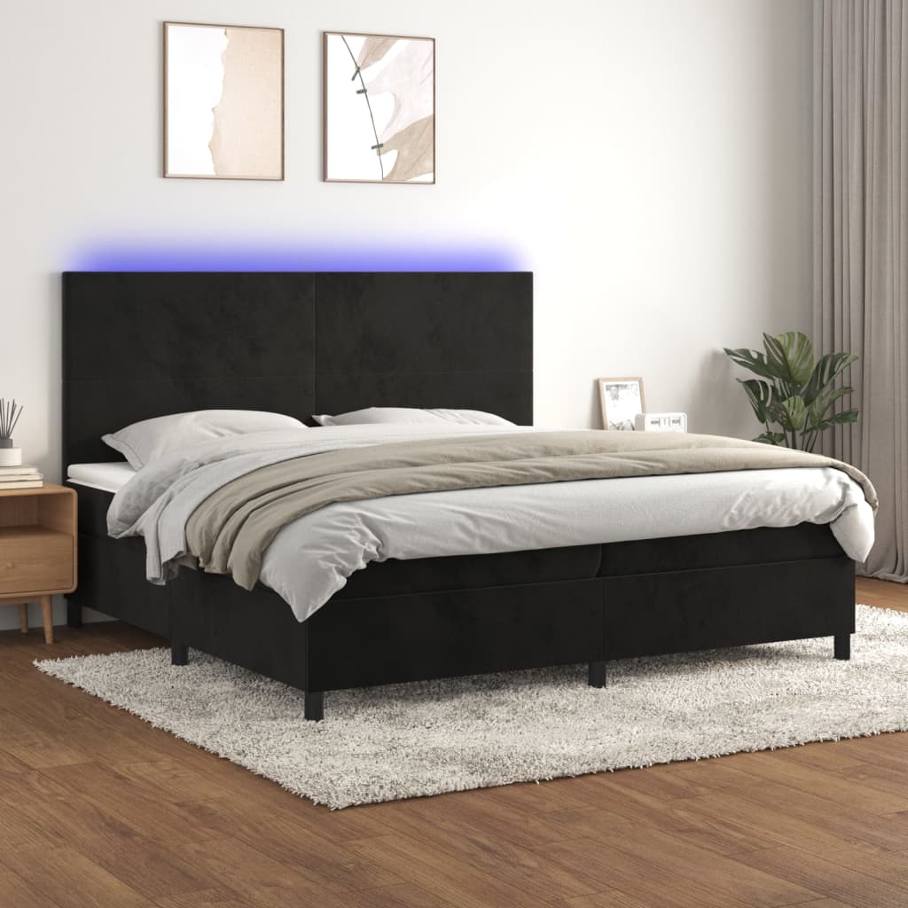 Boxspring met matras en LED fluweel zwart 200x200 cm is nu te koop bij PeponiXL, paradijselijk wonen!