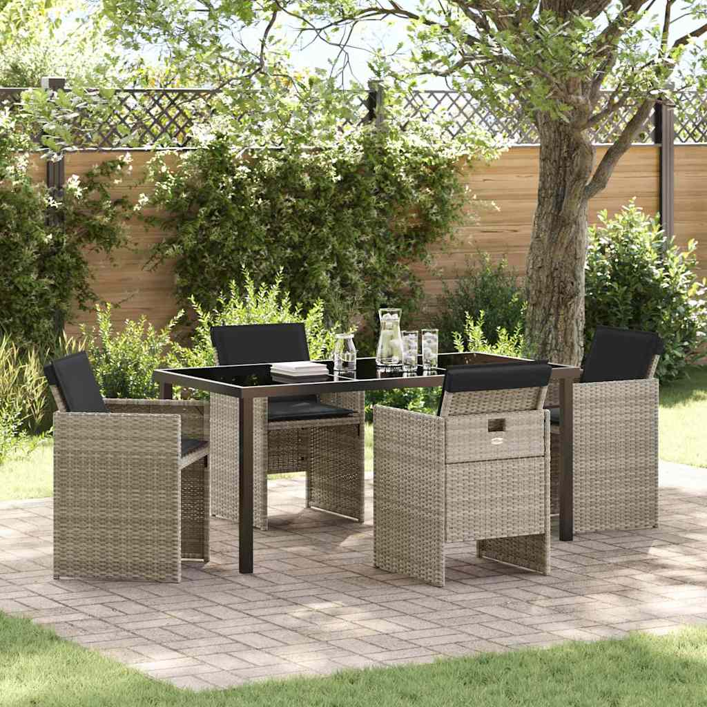 Tuin eettafelset met kussen 5 pcs Lichtgrijs poly rattan is nu te koop bij PeponiXL, paradijselijk wonen!