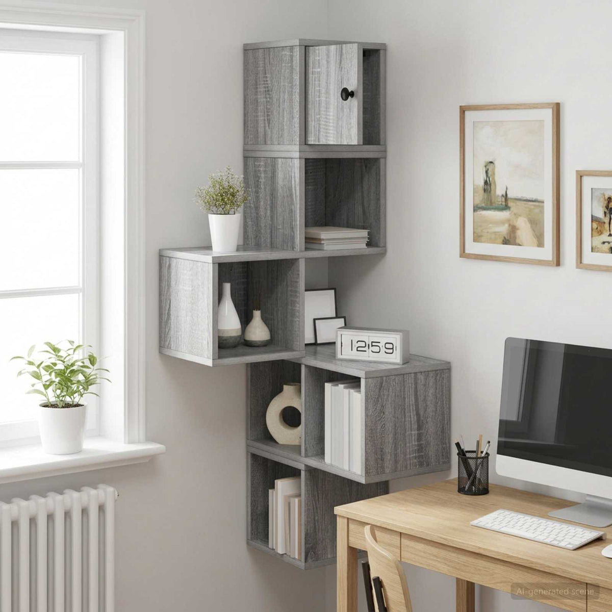 Wandhoekplank Grijs Sonoma 48 x 48 x 120 cm Bewerkt hout is nu te koop bij PeponiXL, paradijselijk wonen!
