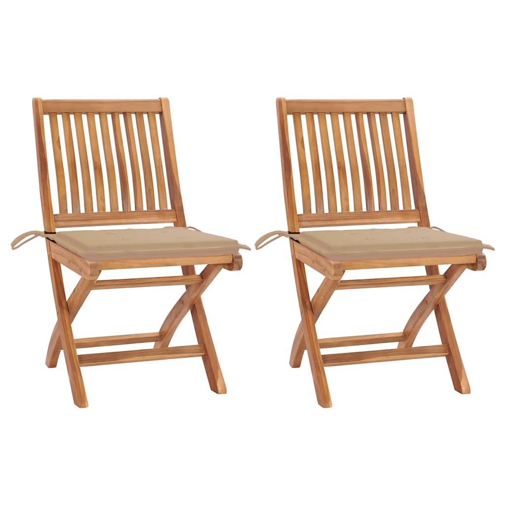 Tuinstoelen 2 st met beige kussens massief teakhout is nu te koop bij PeponiXL, paradijselijk wonen!