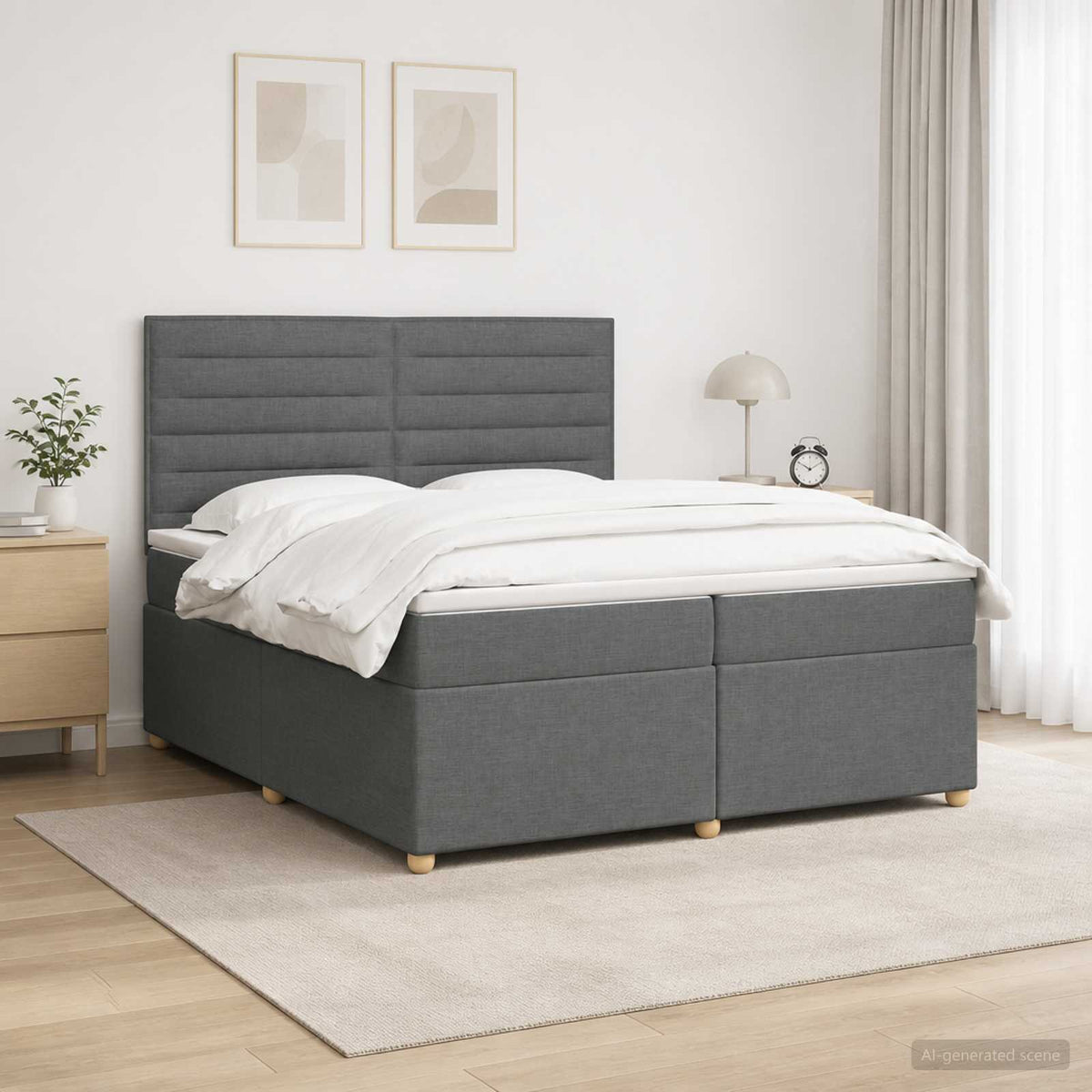 Boxspringbed met matras Donkergrijs 200 x 200 cm Stof is nu te koop bij PeponiXL, paradijselijk wonen!