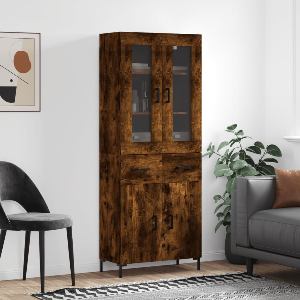 Hoge kast 69,5x34x180 cm bewerkt hout gerookt eikenkleurig is nu te koop bij PeponiXL, paradijselijk wonen!