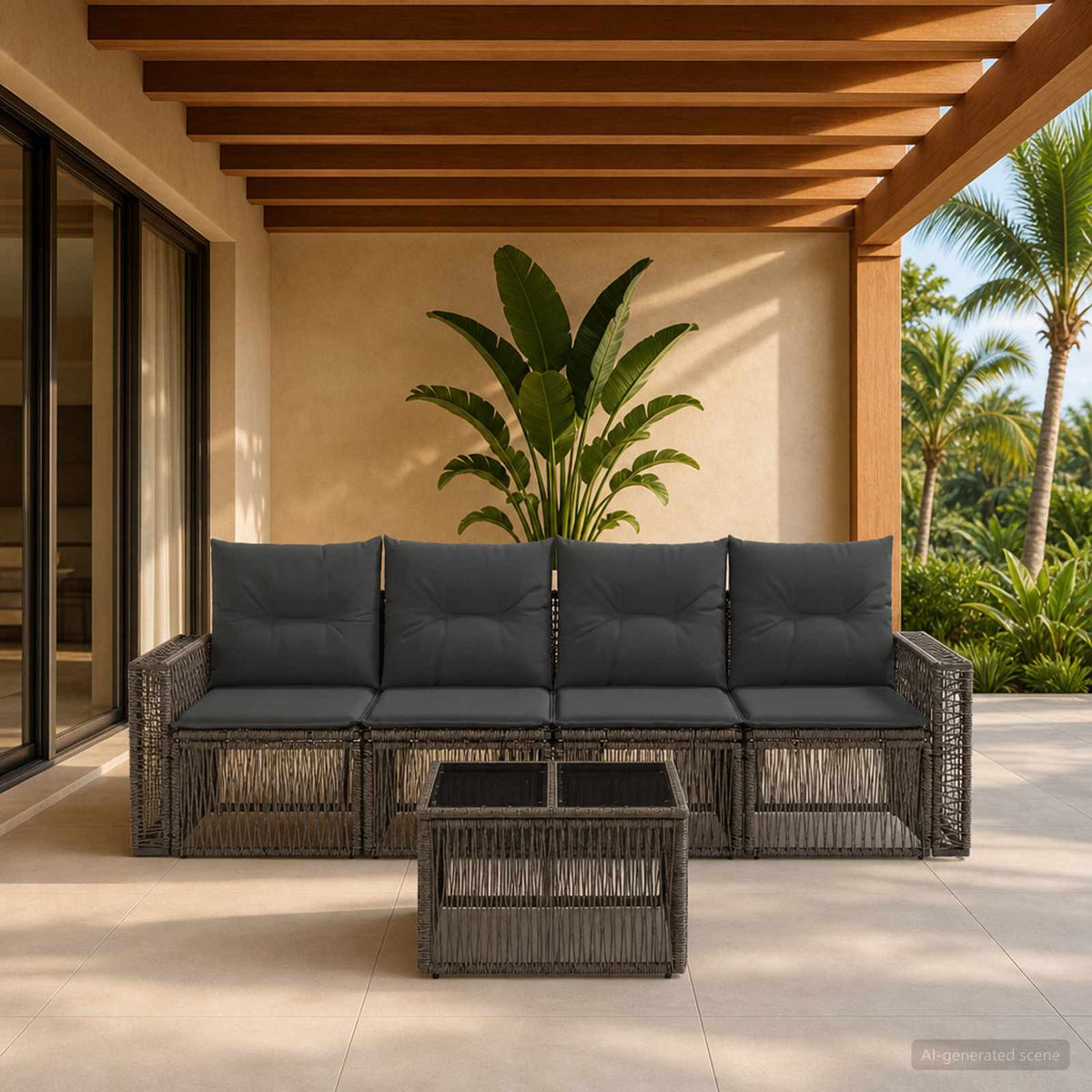 Tuinbankenset 5 pcs Grijs en Donkergrijs poly rattan is nu te koop bij PeponiXL, paradijselijk wonen!