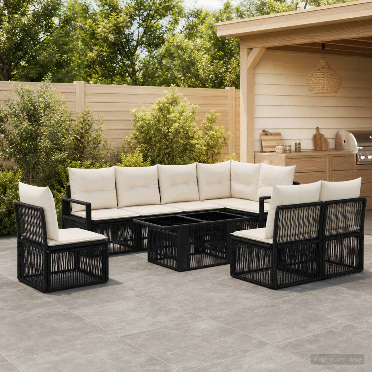 Tuinbankenset 9 st Zwart en Cream Wit poly rattan is nu te koop bij PeponiXL, paradijselijk wonen!