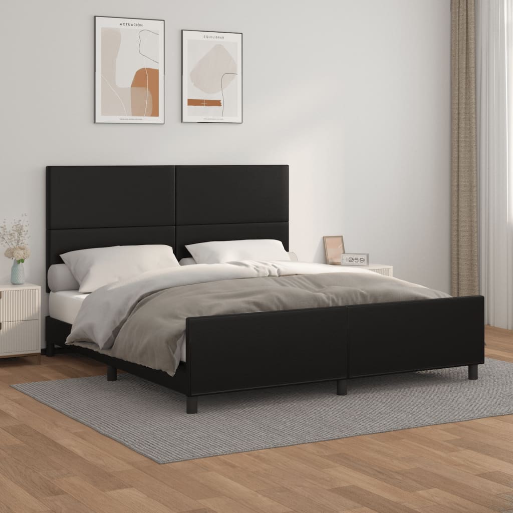 Bedframe met hoofdbord kunstleer zwart 160x200 cm is nu te koop bij PeponiXL, paradijselijk wonen!