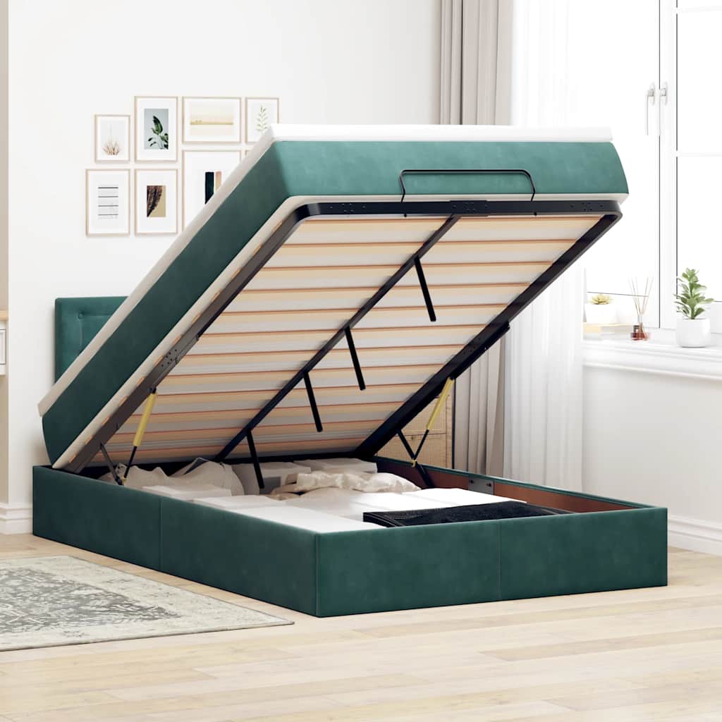 Bed poef met matras en LED's 120x190 cm fluweel donkergroen is nu te koop bij PeponiXL, paradijselijk wonen!