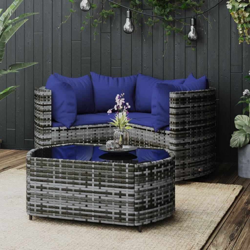 4-delige Loungeset met kussens poly rattan grijs is nu te koop bij PeponiXL, paradijselijk wonen!