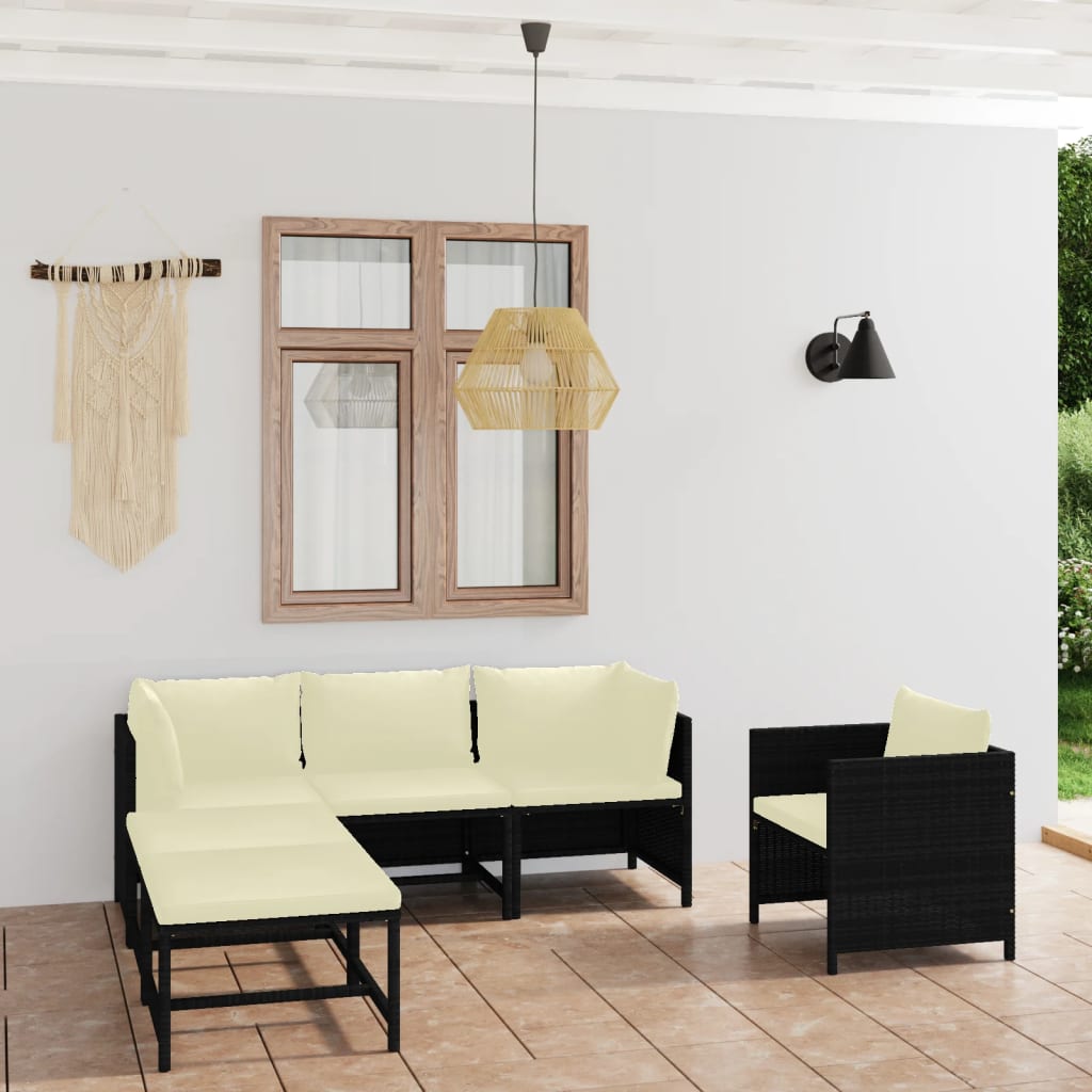 6-delige Loungeset met kussens poly rattan zwart is nu te koop bij PeponiXL, paradijselijk wonen!