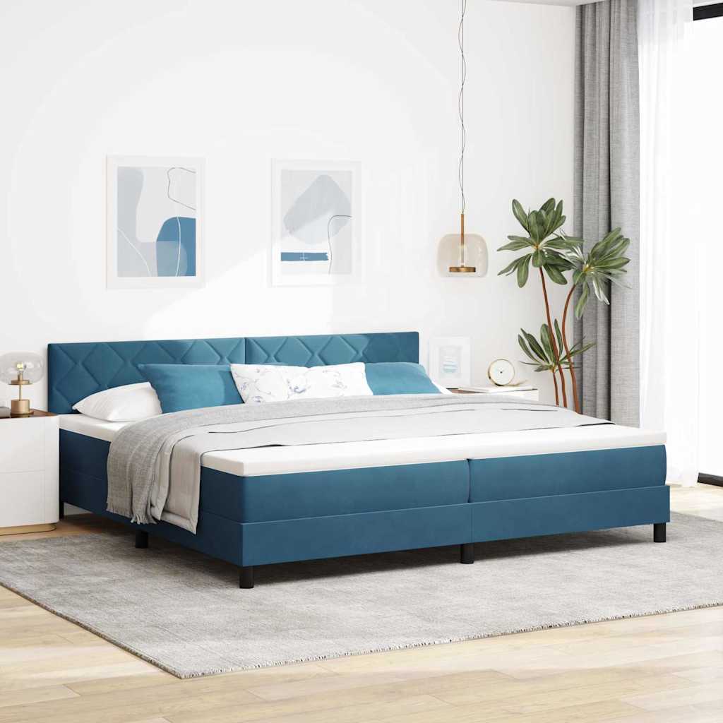 LED Box Spring Bed met matras Donkerblauw 200 x 200 cm Fluweel is nu te koop bij PeponiXL, paradijselijk wonen!