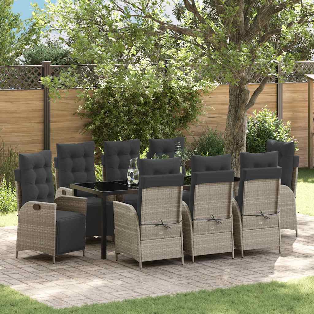 Tuin eettafelset met kussen 9 pcs Lichtgrijs poly rattan is nu te koop bij PeponiXL, paradijselijk wonen!