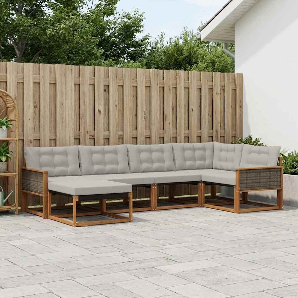 Buiten bankenset met kussen 6 pcs Naturel en lichtgrijs is nu te koop bij PeponiXL, paradijselijk wonen!
