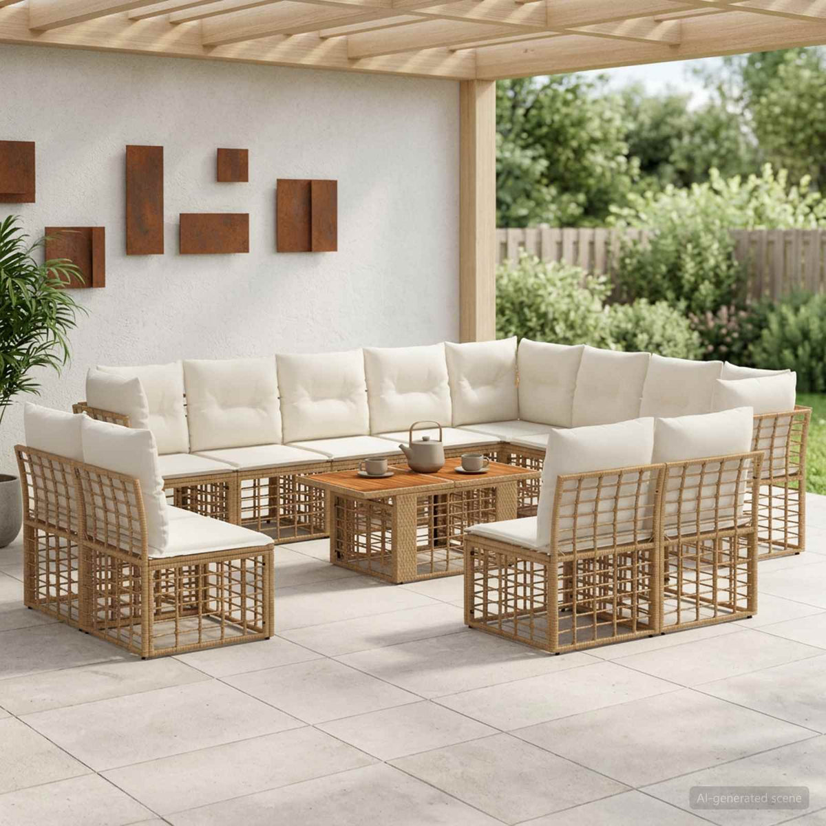Tuinbankenset 13 st Natuurlijk en Crème Wit poly rattan is nu te koop bij PeponiXL, paradijselijk wonen!