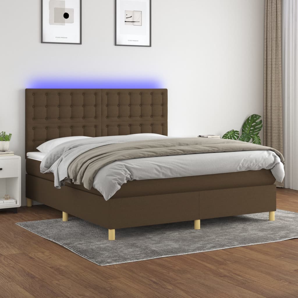 Boxspring met matras en LED stof donkerbruin 180x200 cm is nu te koop bij PeponiXL, paradijselijk wonen!