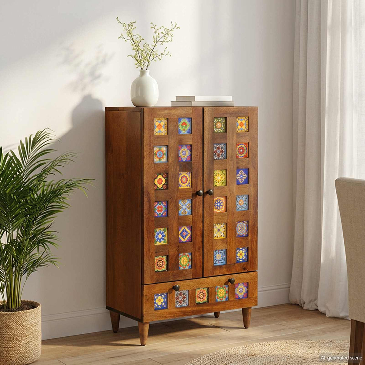 Hoge kast Walnotenhout 60 x 33,5 x 100 cm Massief Mango Hout is nu te koop bij PeponiXL, paradijselijk wonen!