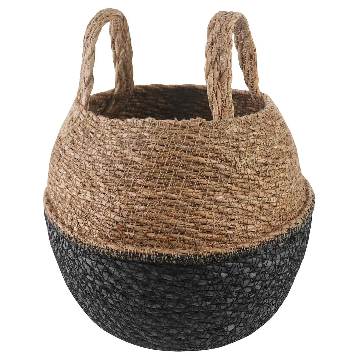 Plantenpot met handvatten Zwart Ø 22 x 20 cm 100% Zeegras is nu te koop bij PeponiXL, paradijselijk wonen!